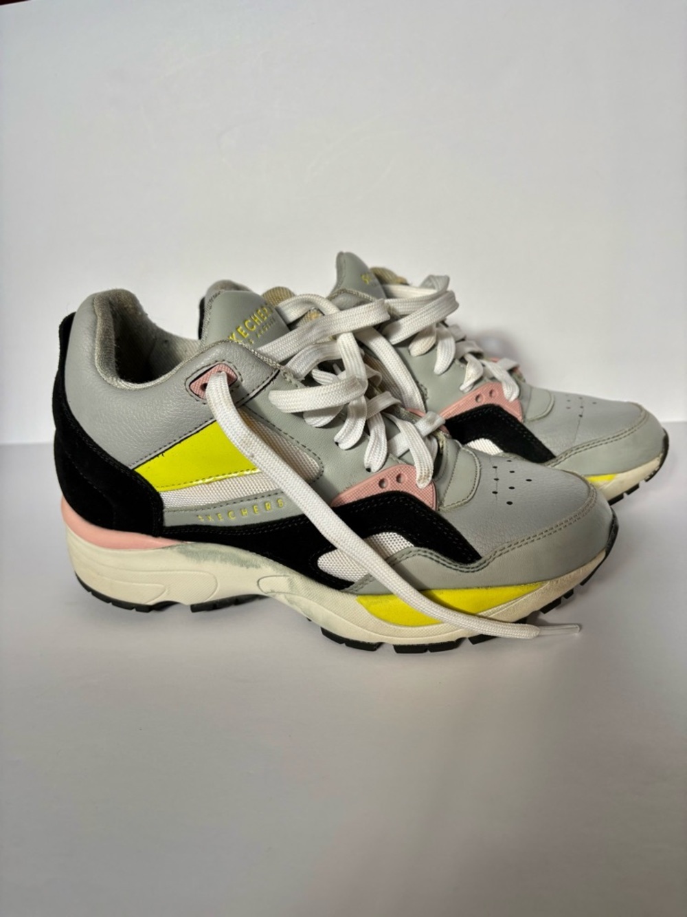 Skechers Multi-Color Chunky, hidden platform, wedge Sneakers, Retro, Sz 6.